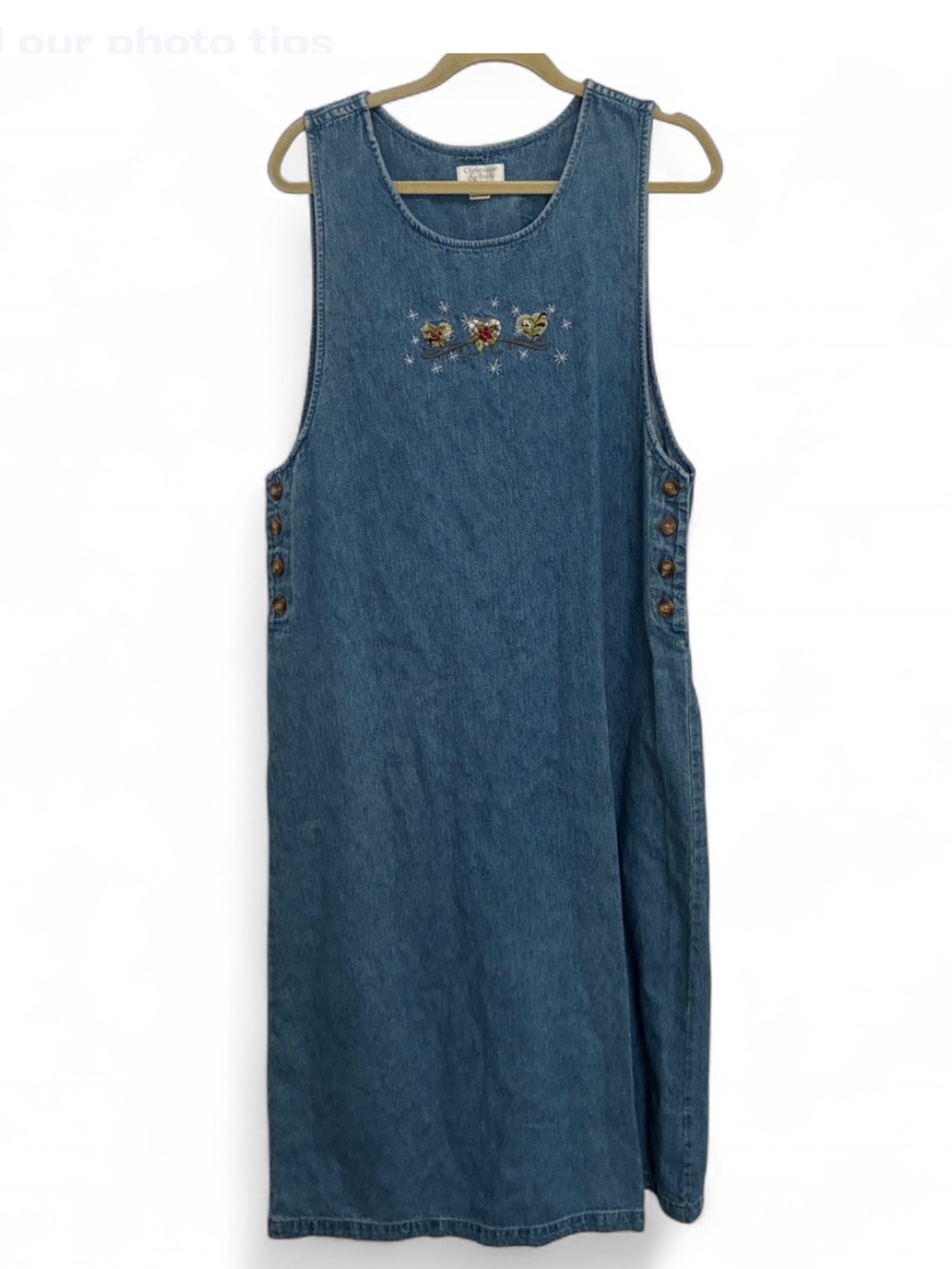 Y2K Christopher & Banks Blue Denim Sleeveless Embroidered Pinafore Dress